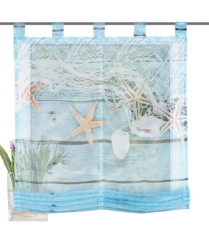 Home fashion Looped Roman Blind Voile Digital Print Maritime Polyester Blue 140 x 120 cm