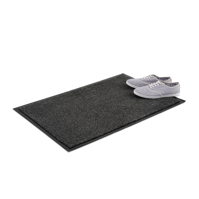 Relaxdays Grey Dirt Trapping Mat, Indoor Doormat, Large Dirt Catcher, Thin Door Mat, 60x90 cm, Black-Grey