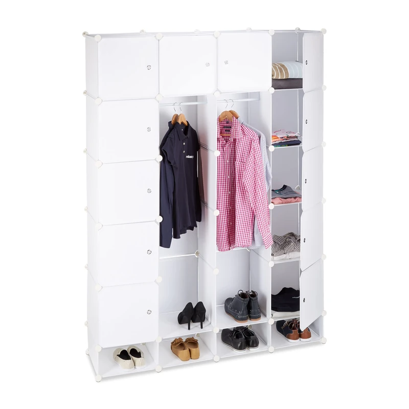 Relaxdays Modular Wardrobe, 18 Compartments, Plastic Closet, Shoe Cabinet 145x200 cm, White - Image 1