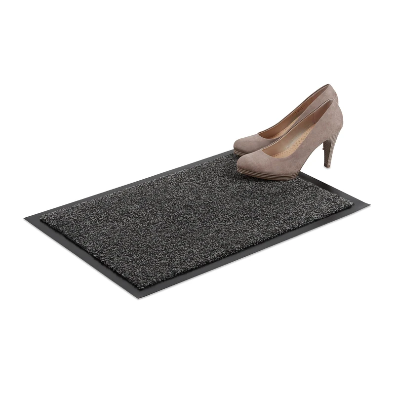 Relaxdays Grey Dirt Trapping Mat, Indoor Doormat, Large Dirt Catcher, Thin Door Mat, 40x60 cm, Black-Grey