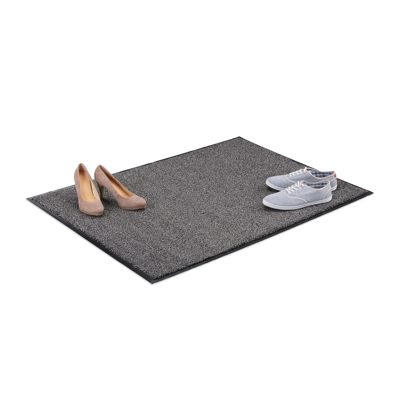 Relaxdays Grey Dirt Trapping Mat, Indoor Doormat, Large Dirt Catcher, Thin Door Mat, 90x120 cm, Black-Grey