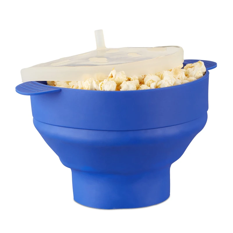 Relaxdays Silicone Microwave Popcorn Maker, Collapsible Popcorn Popper, No Oil, Blue