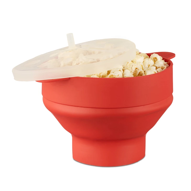Relaxdays Silicone Microwave Popcorn Maker, Collapsible Popcorn Popper, No Oil, Red