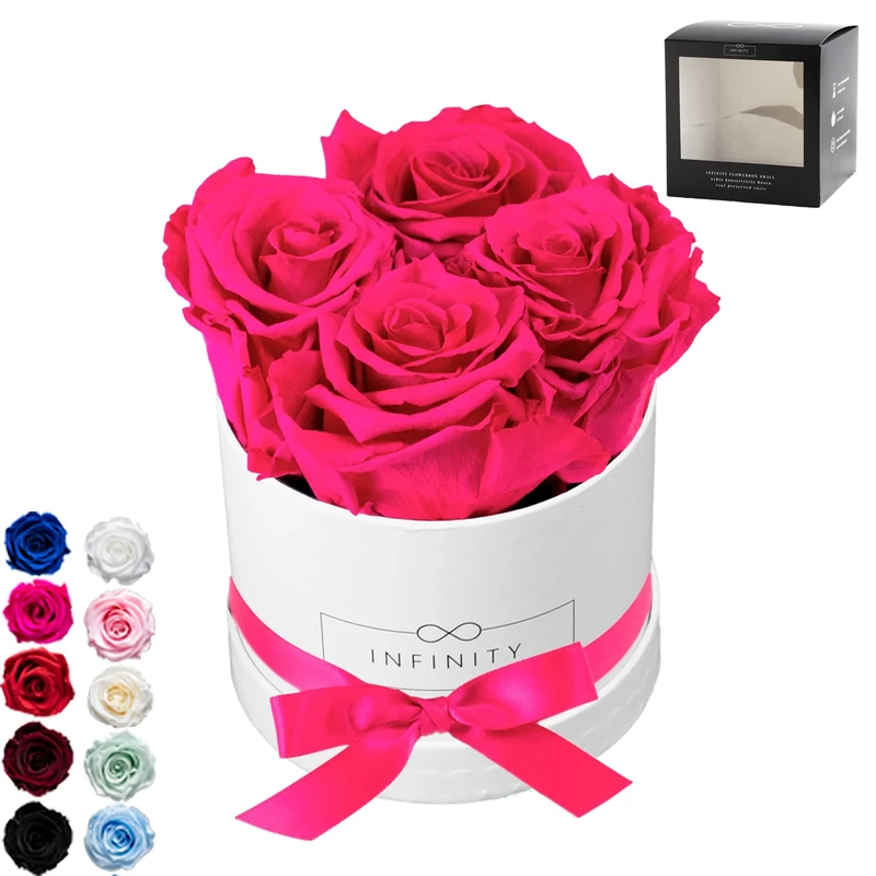 Infinity Flowerbox Small - 4 real preserved roses - Hot Pink - lasts for years without water | the perfect present