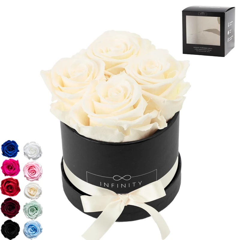 Infinity Flowerbox Small - 4 real preserved roses - Champagne - lasts for years without water | the perfect present