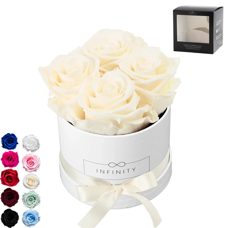 Infinity Flowerbox Small - 4 real preserved roses - Champagne - lasts for years without water | the perfect present
