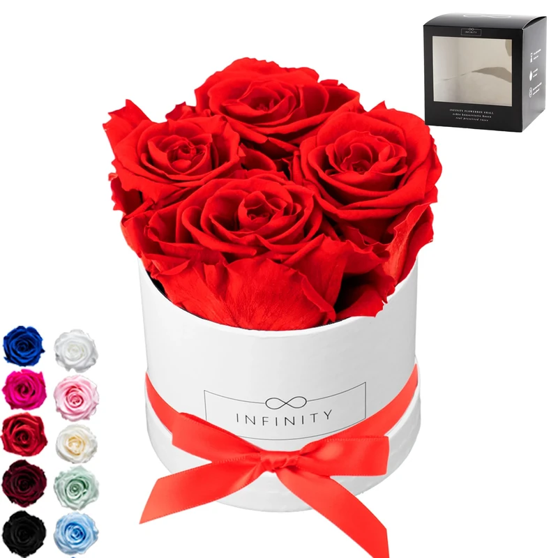 Infinity Flowerbox Small - 4 real preserved roses - Vibrant Red - lasts for years without water | the perfect present