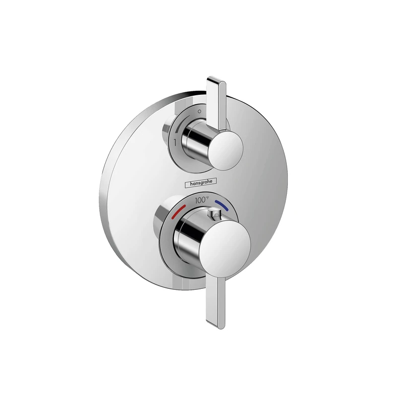 hansgrohe Ecostat S Modern Minimalist Volume and Auto Temperature Control 2-Handle 6-inch Wide Thermostatic Shower Trim for Rough-in Valve with Diverter in Chrome, 15758001