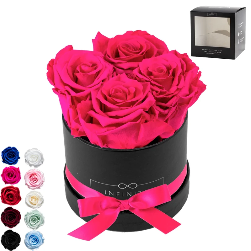 Infinity Flowerbox Small - 4 real preserved roses - Hot Pink - lasts for years without water | the perfect present