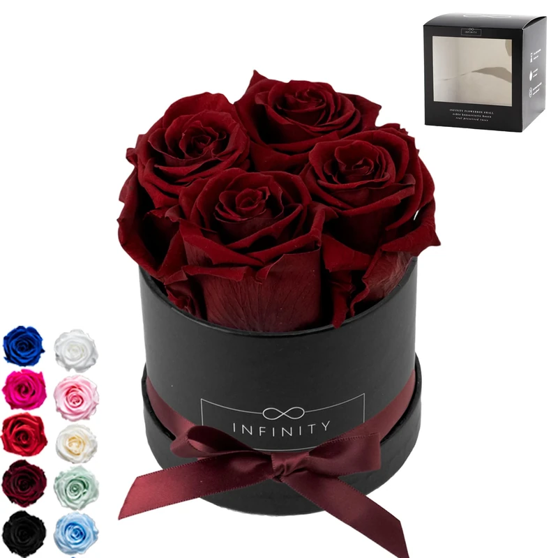 Infinity Flowerbox Small - 4 real preserved roses - Burgundy - lasts for years without water | the perfect present