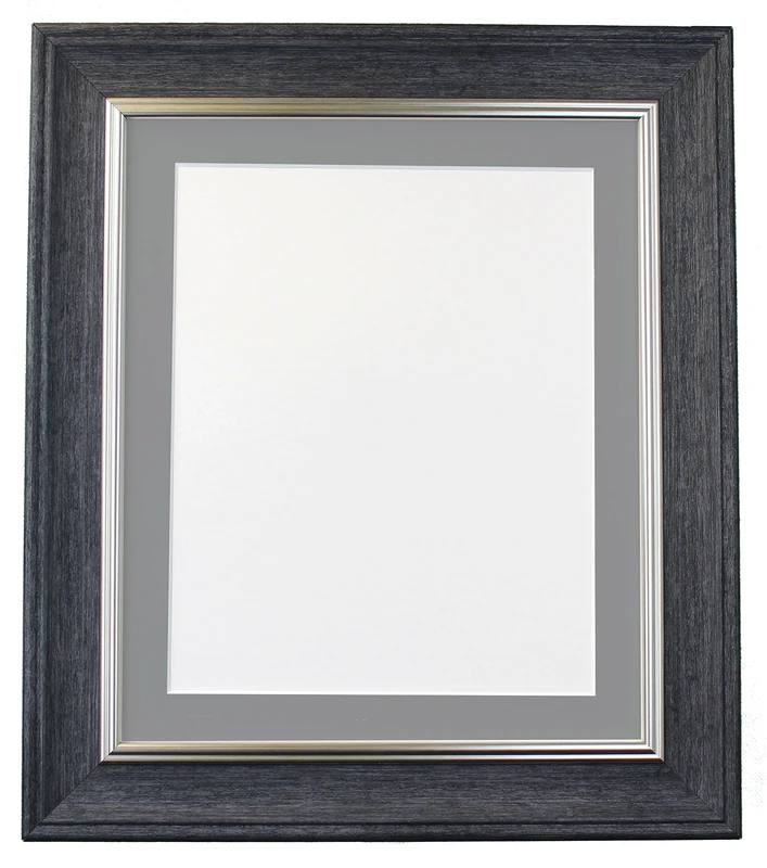 Scandi Vintage Charcoal Grey Picture Photo Frame With Dark Grey Mount 60 x 80 cm Image size 50 x 70 cm