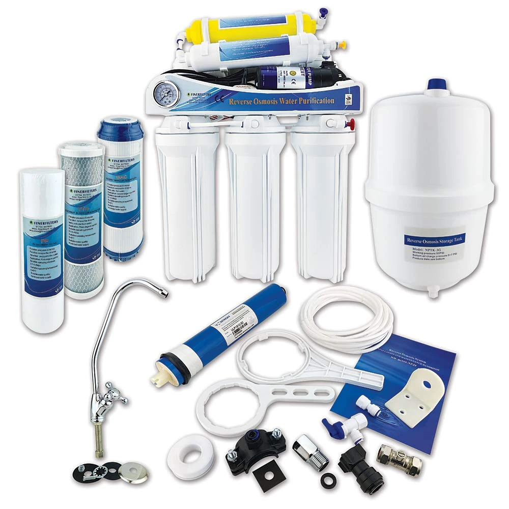 Finerfilters 6 Stage Reverse Osmosis Water Filter System with Booster Pump (50GPD) for Under Sink Home Domestic, Removes up to 99% of Contaminants and Remineralises to Replenish Essential Minerals