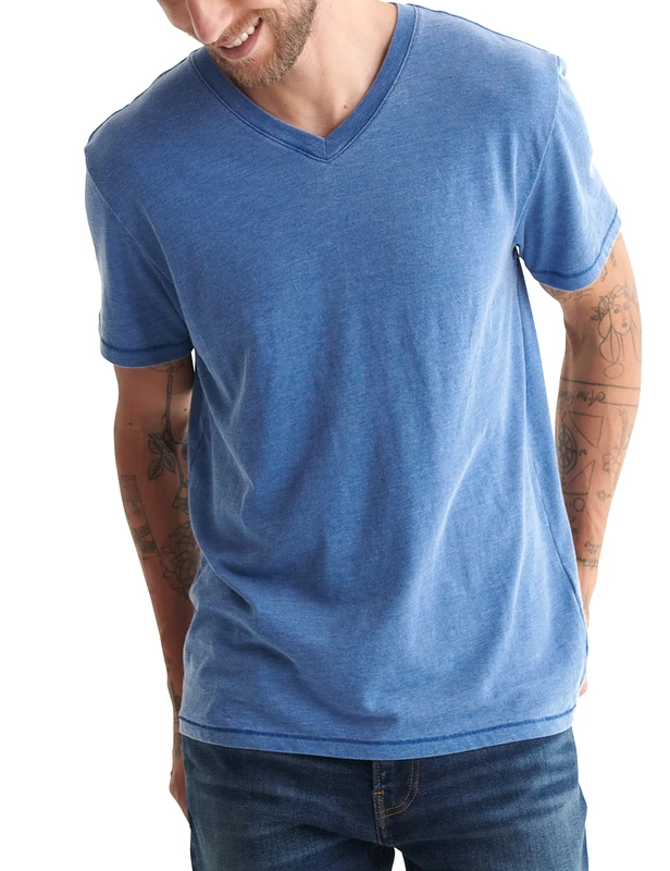 Lucky Brand Men's Venice Burnout V-Neck Tee Shirt T, Monaco Blue, Medium