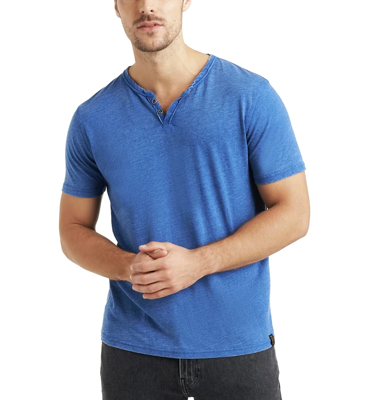 Lucky Brand Men's Venice Burnout Notch Neck Tee Shirt T, Monaco Blue, S