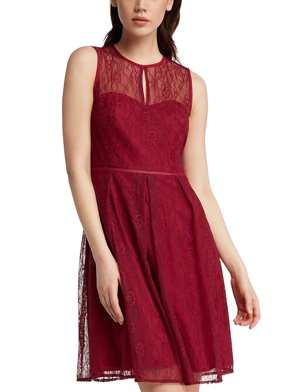 APART Fashion Women's Cream-Nude-Light Peach-Gold-Burgundy Dress, Wine red, 8