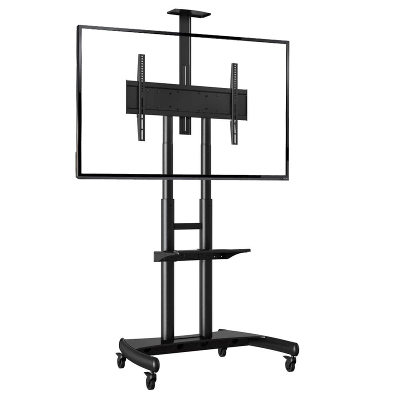 Ergosolid Swivel and Height Adjustable Leg 55-80 Inch TV Cart TV Stand Stand with Caster VESA Max 800 x 500 mm Max Capacity 200 lbs, Black