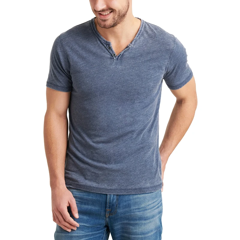 Lucky Brand Venice Burnout Notch Neck Tee - Navy L - Image 1