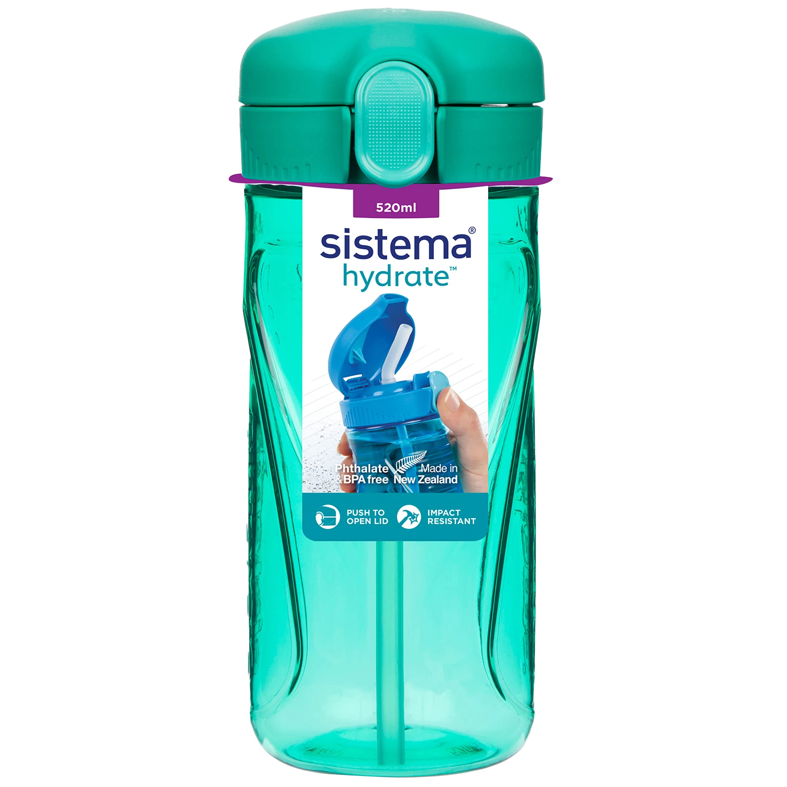 Sistema Hydrate Quick Flip Water Bottle | 520 ml | Sports Water Bottle with Straw | Kids Water Bottle in Assorted Colours