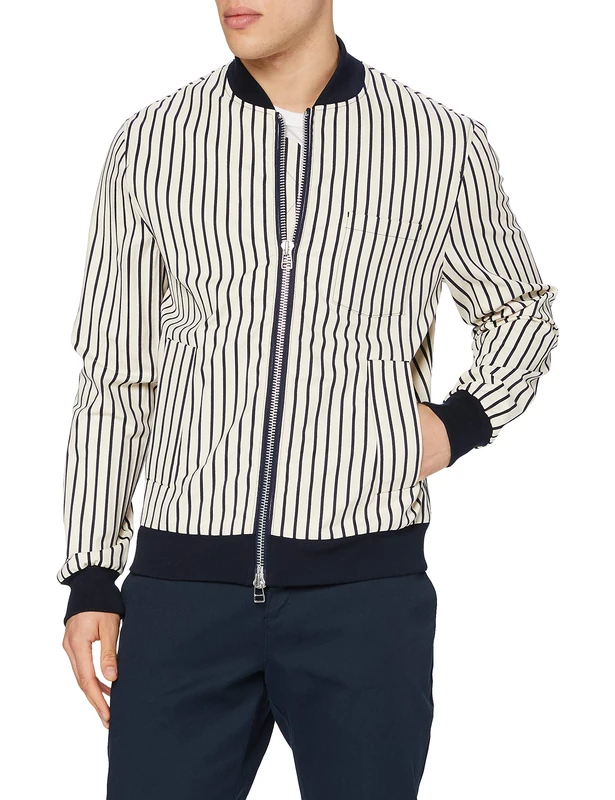 Libertine Libertine Men's Nightmare Bomber Jacket, Off-White (Off White W. Navy Stripe 13), Medium - Image 1