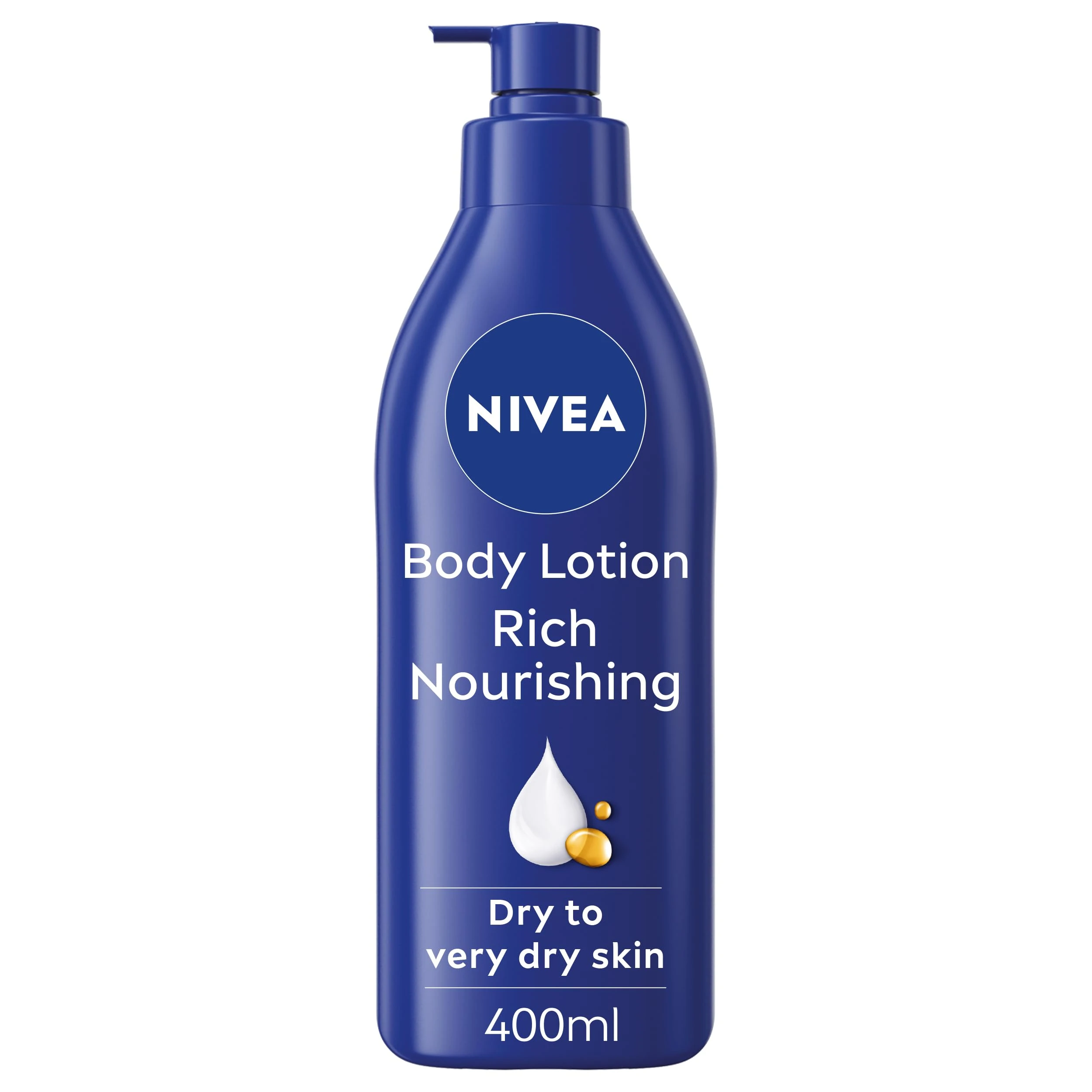 NIVEA Rich Nourishing Body Lotion (400ml), Rich 72H Hydration Moisturiser for Dry Skin Made with Deep Moisture Serum and Almond Oil, Intensive Hydration Body Lotion
