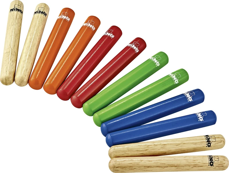 Nino Percussion Wood Claves Instruments - 6 Pair Wood Claves Set for Children from 3 Years - Musical Instrument - Siam Oak, Multicoloured (NINO502-MC)