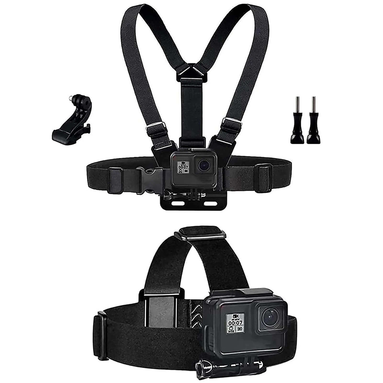 TEKCAM Elastic Chest and Head Harness Compatible with GoPro Hero 13 12 11 10 9 8 7/ AKASO EK7000 Pro V50 Elite/DJI Osmo/WOLFANG/Apexcam/Jadfezy Action Camera Waterproof Chest Mount Head Strap