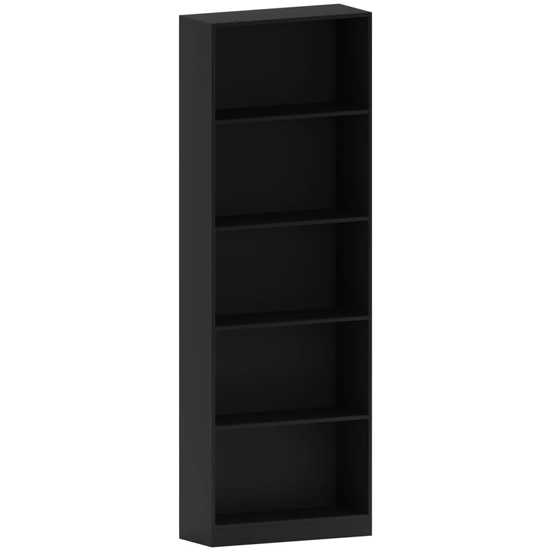 Vida Designs Cambridge 5 Tier Extra Large Bookcase, Black Wooden Shelving Display Storage Unit Office Living Room Furniture
