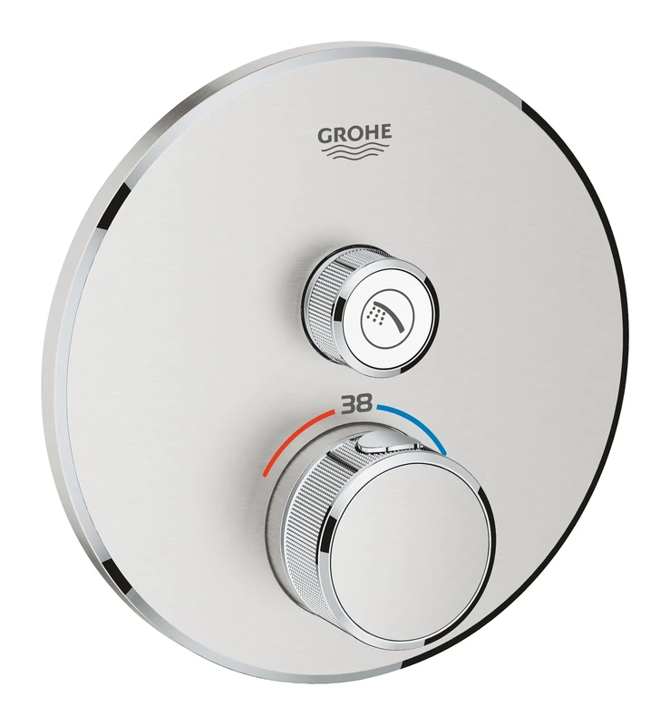 GROHE Grohtherm Smartcontrol Thermostat for Shower, with Concealed Installation and One Valve Round Shape, Stainless Steel Look, Made In Germany By GROHE Eco-Friendly and Safety Features 29118DC0