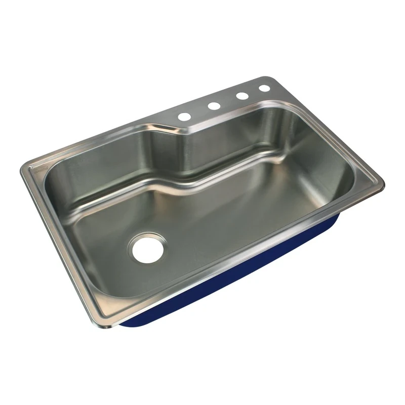 Transolid MTSO33229-4 Meridian 4-Hole Drop-in Single Bowl 16-Gauge Stainless Steel Kitchen Sink, Brushed Finish, 33-in x 22-in x 9-in