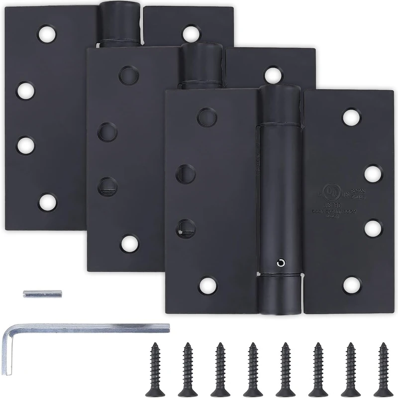Dependable Direct Pack of 3 Residential Door Hinges with Spring Hinge - 4 Inch - Oil Rubbed Bronze Finish - Squared Corners by