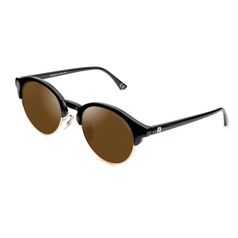 CLANDESTINE - Sunglasses Sferico 9 Black Gold Brown - Brown Nylon HD Lenses and PC+ & Stainless Steel Frame - Unisex Sunglasses - Smart Vision Technology - More Sharpness and Less Glare