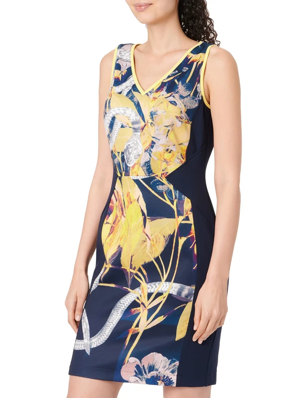 Airfield Women's Kl-504 Dress, Multicoloured (Navy + Citron 26), 10 - Image 1