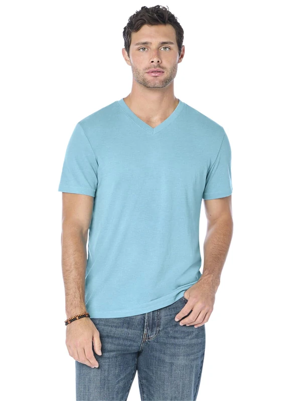 Lucky Brand Men's Venice Burnout V-Neck Tee Shirt T, Delphinium Blue, XL