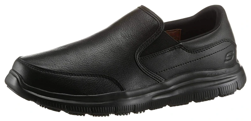 Skechers Mens Flex Advantage Sr - Bronwood Slip On Trainers, Black Leather, 9.5 UK