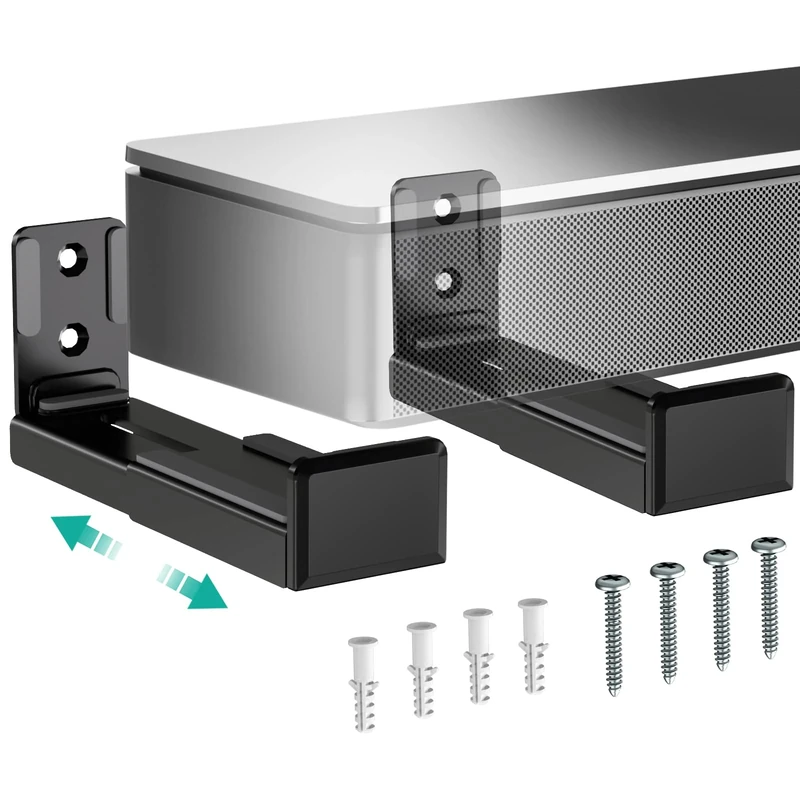 WALI Universal Soundbar Wall Mount, Center Channel Speaker Wall Mount Dual Bracket Hold up to 15 kg/33 lbs, Arms Extend Adjustment from 9.2-15.42 cm/3.62”-6.07”, Black (SLK202)