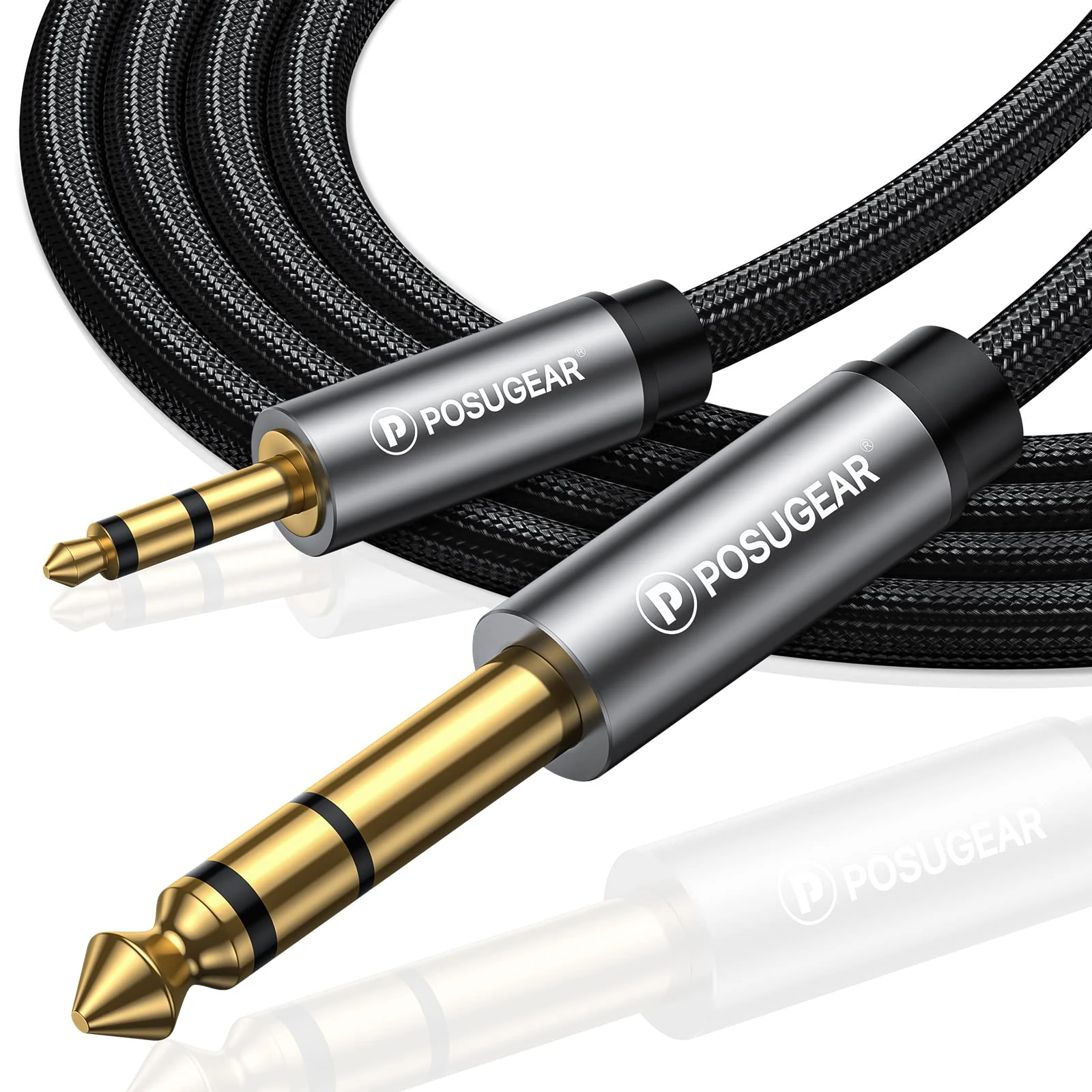 POSUGEAR 3.5mm to 6.35mm cable 2M, 3.5mm (1/8 inch) Male TRS to 6.35mm (1/4 inch) Male TS Gold-Plated Connector Audio Stereo HiFi Nylond Braid Cable with Aluminium Alloy Housing