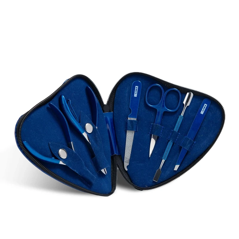 Gima - Podiatry Kit for Professional Pedicure and Manicure, 6 Instruments Made of Stainless Steel, Heart Shaped Case, Blue Color. - Image 1