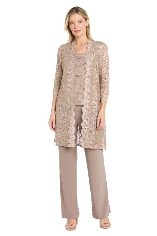 R&M Richards Women's 3 Pcs Casual Business Suit Pants Set, Champagne, 16