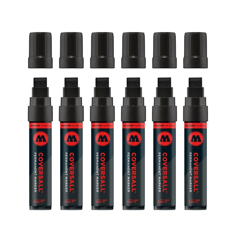 Molotow Masterpiece Coversall 660 PI 15mm Refillable Permanent Marker Pen - Signal Black (Pack of 6)