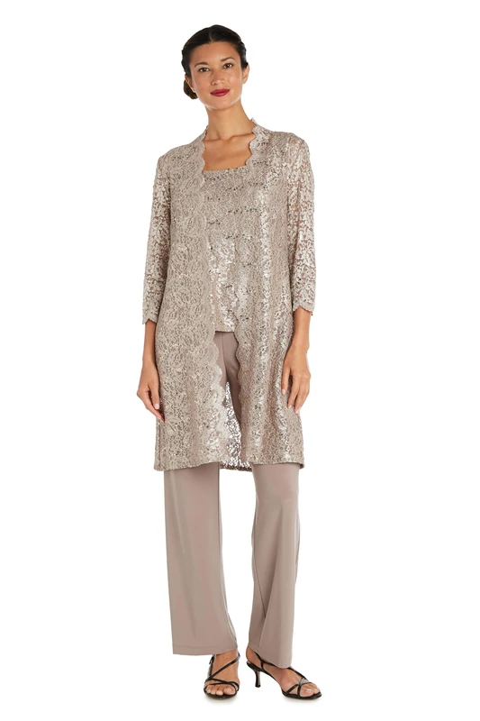 R&M Richards Women's 3 Pcs Casual Business Suit Pants Set, Champagne, 14