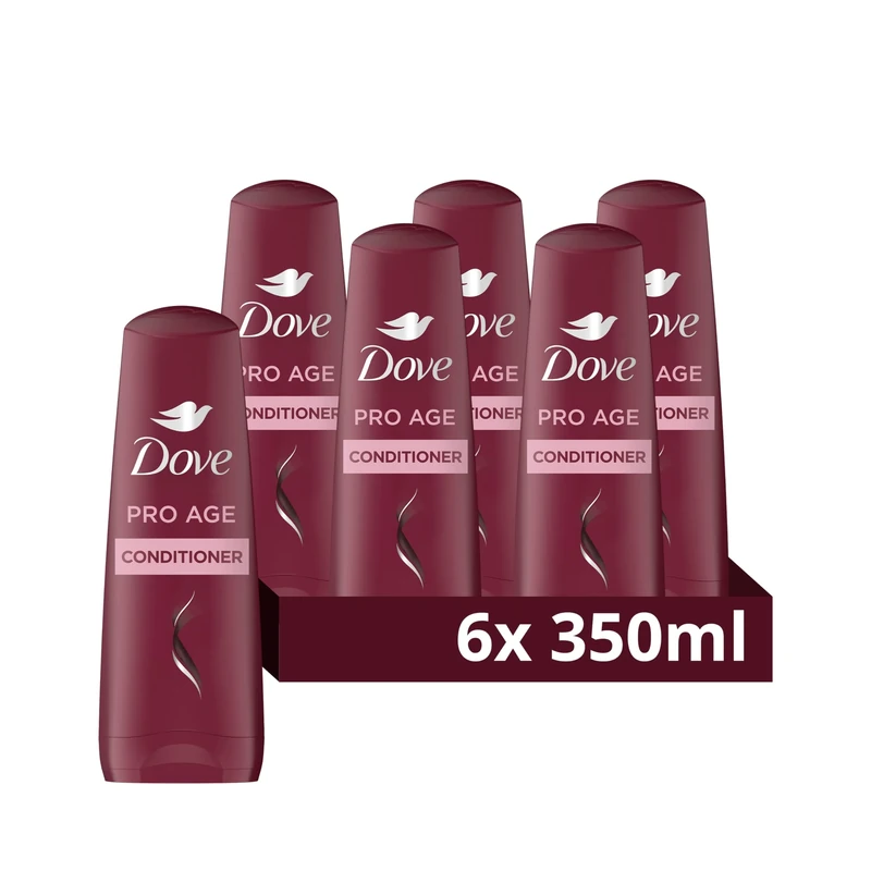 Dove Pro-Age Conditioner nourishes to restore fullness and strength for up to 75% less breakage* for brittle hair repair 6x 350 ml