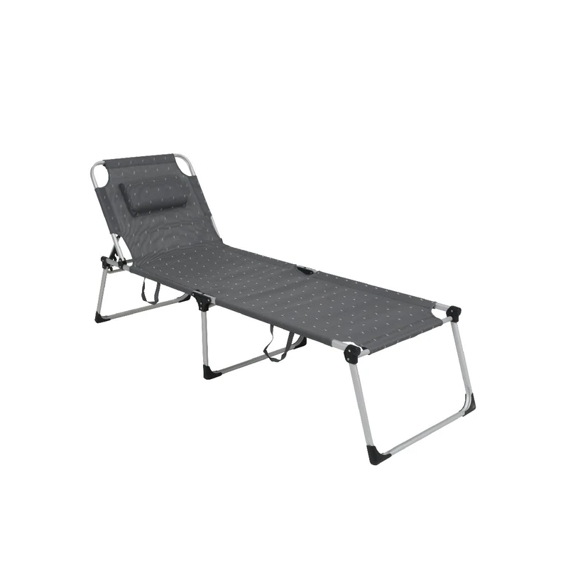 greemotion Lucca Foldable Garden Sun Lounger Recliner Sun Bed with Cushioned Headrest, 5-level Adjustable Backrest Outdoor Camping Beach Poolside Patio Textilene Folding Relaxer Reclining Seat, Grey