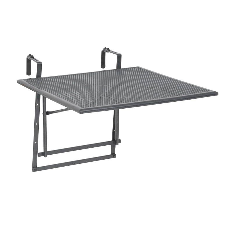 Greemotion Folding balcony table model “Toulouse”, table to hang on the balcony railing, adjustable in height, approx. 70 x 47-79 x 88 cm, iron grey