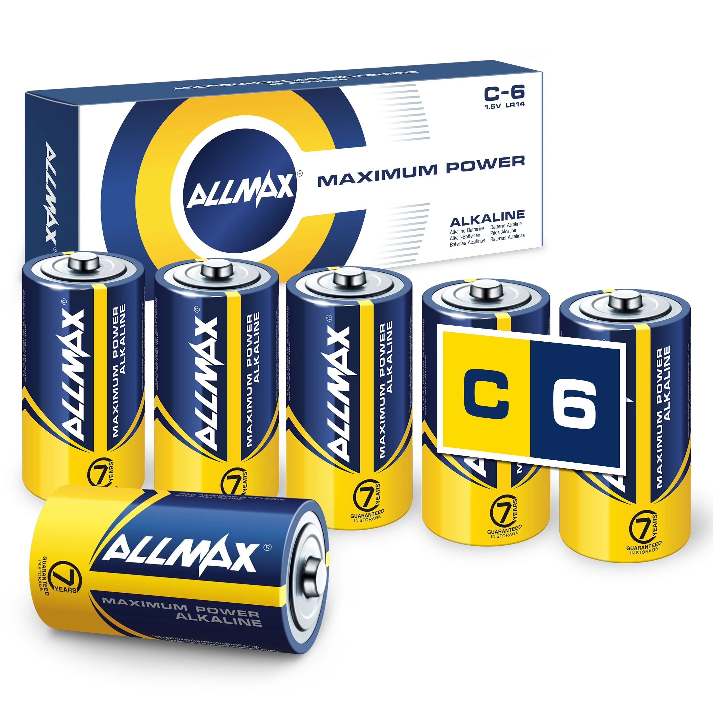Allmax C (LR14) Maximum Power Alkaline Batteries (6 Count) – Ultra Long-Lasting, Leakproof Design, 7-Year Shelf Life, Maximum Performance (1.5V)