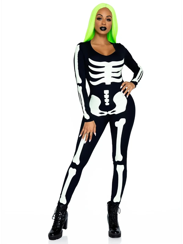 Leg Avenue Women's Skeleton Catsuit Adult Costumes, Black & White, X-Large(UK 16-18)