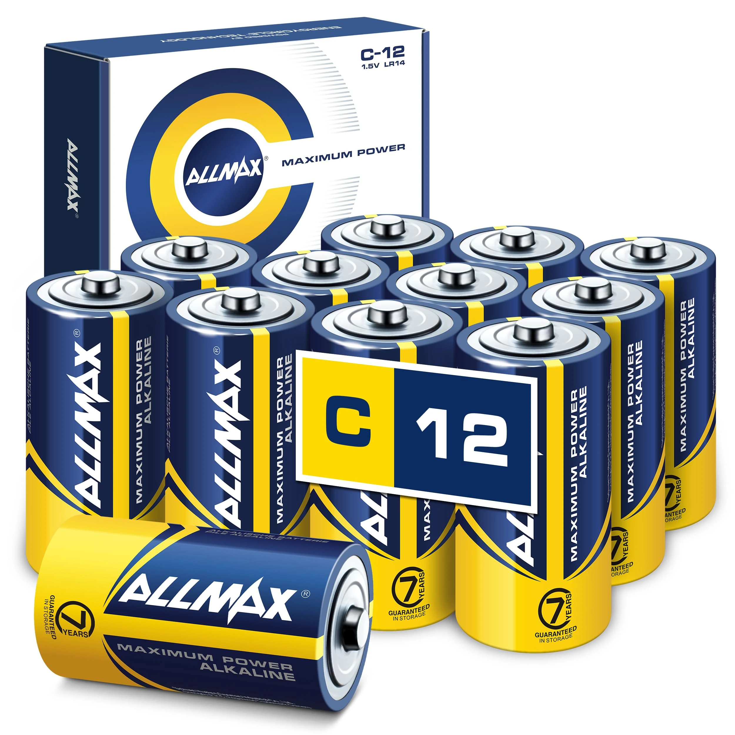 Allmax C Maximum Power Alkaline Batteries (12 Count) – Ultra Long- Lasting, 7-Year Shelf Life, Leakproof Design, 1.5V