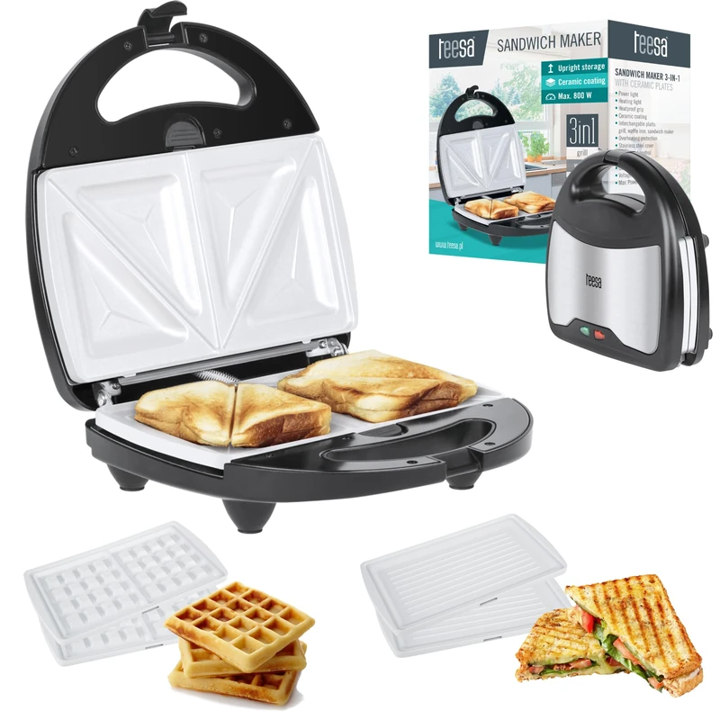 Teesa TSA3221 Sandwich Maker 3 in 1, Silver/Black