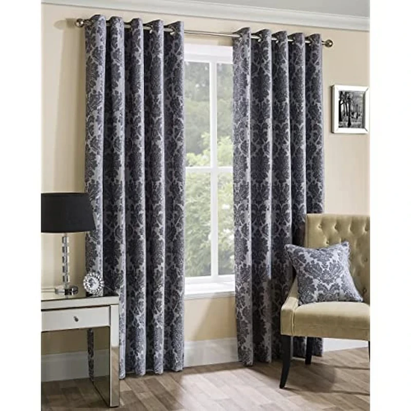 Sundour Park Lane Curtains, Polyester, Silver, 90 x 90-Inch