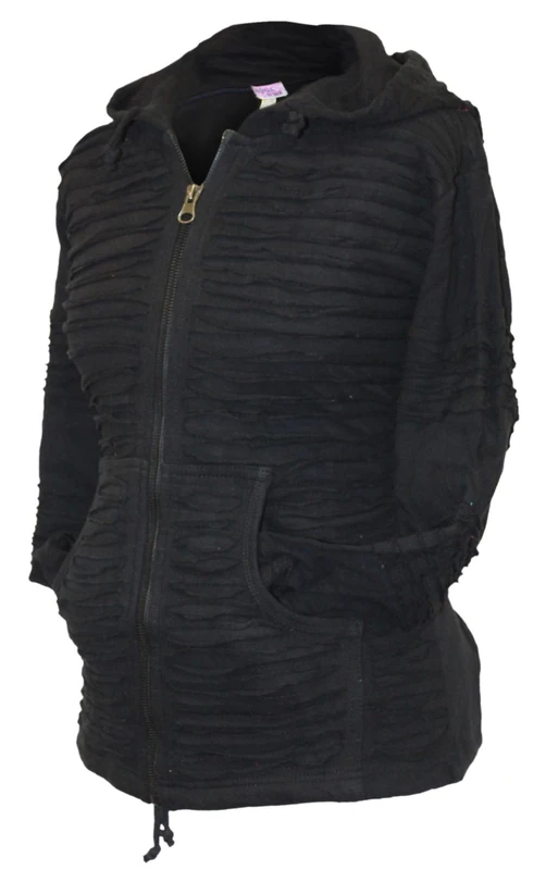 SHOPOHOLIC FASHION Women's Gothic Style Hippie Razor Cut Zip Up Hoodie Jacket [S, Black] - Image 1