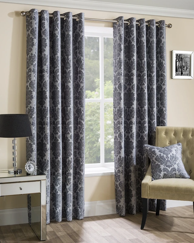 Sundour Park Lane Curtains, Polyester, Silver, 90 x 72-Inch